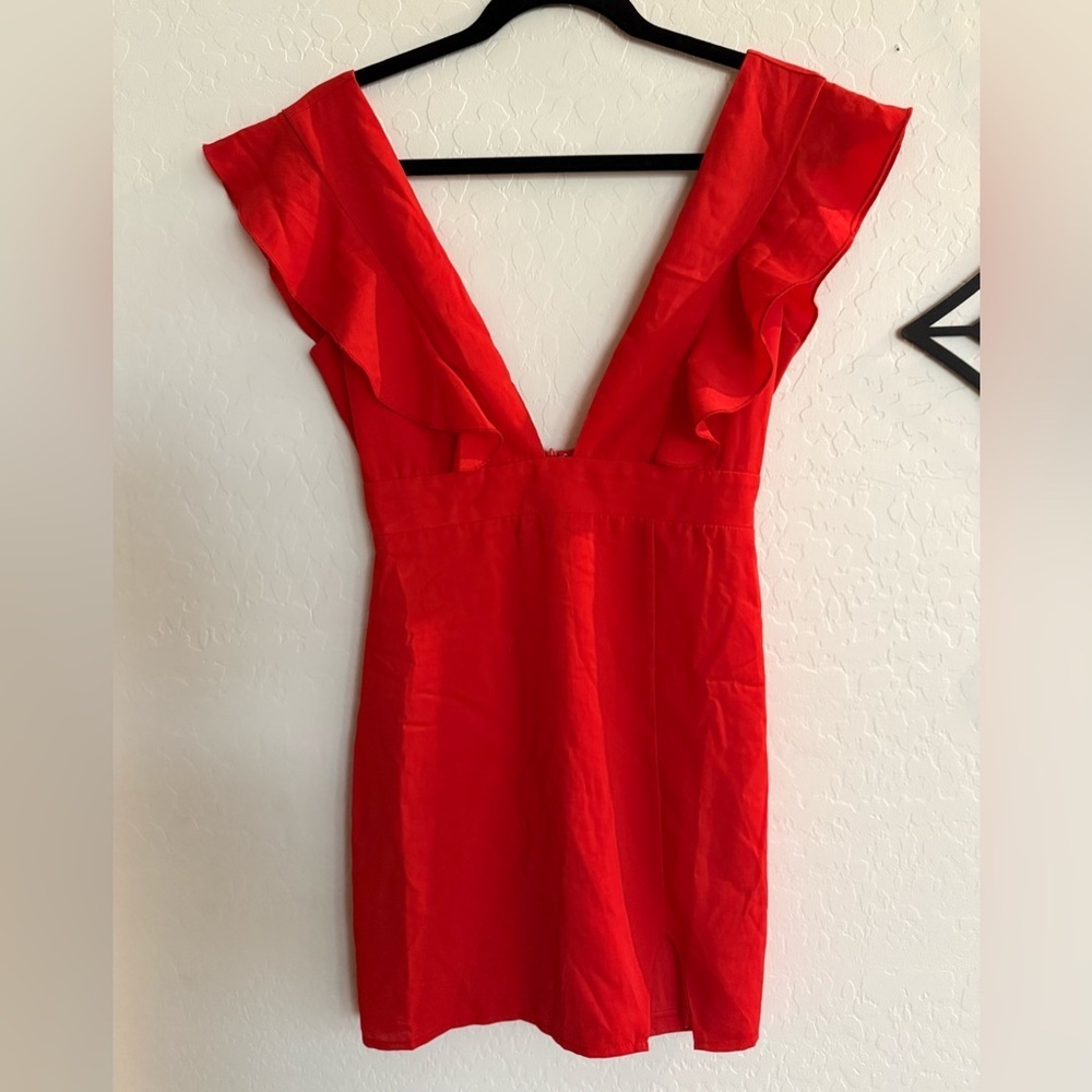 REVOLVE SUPERDOWN Harlow Red Plunging V-Neck Mini Dress NEW W/ TAGS - XS - Picture 3 of 9